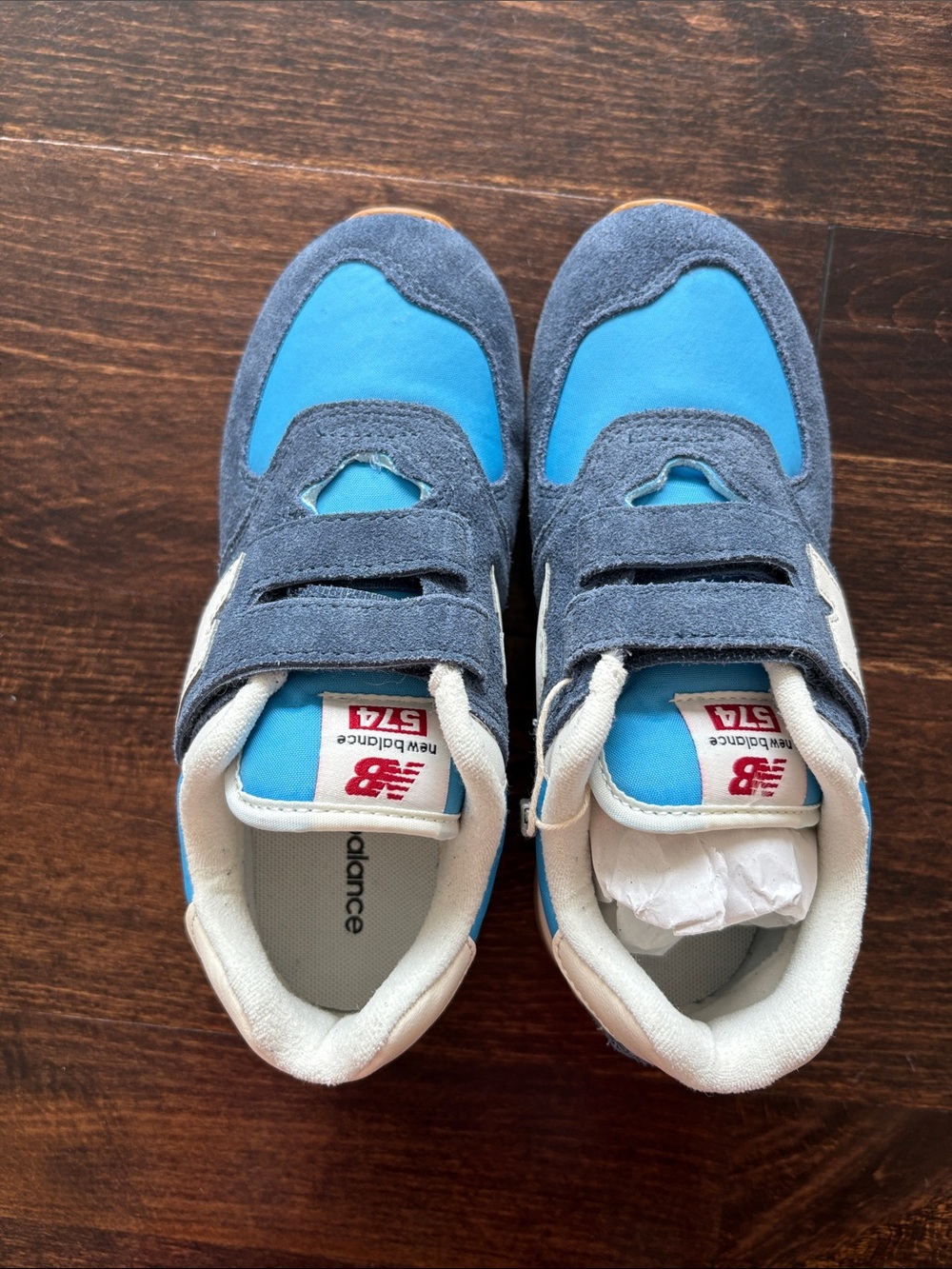 New Balance Kids Blue and Gray Velcro 574 Sneakers